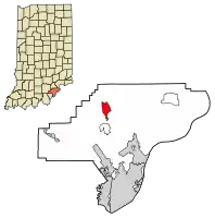 Location of Henryville in Clark County, Indiana.