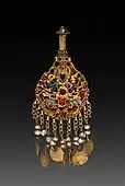 Earring with Vishnu riding Garuda; circa 1600; gold set with jewels and semi-precious stones; overall: 2.6&nbsp;cm; from Nepal; Cleveland Museum of Art (Cleveland)