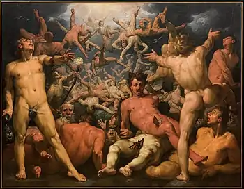 Image 75The Fall of the Titans (1596–98) by Cornelis Cornelisz van Haarlem (from Comparative mythology)