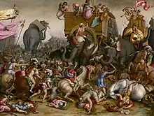fighting scene with elephants