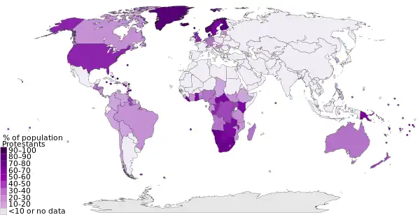 Countries by percentage of Protestants, 2010.