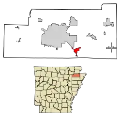 Location of Bay in Craighead County, Arkansas.