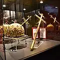 Recreated crown and scepter of Emperor of Serbia Stefan Dušan displayed in Historical Museum of Serbia, Belgrade, Serbia, 2023
