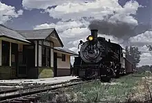 Denver and Rio Grande Western steam train at Aztec depot, 1967