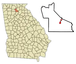 Location in Dawson County and the state of Georgia