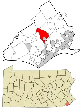 Location in Delaware County and the state of Pennsylvania.