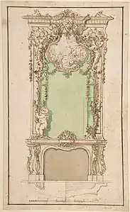 Fireplace and mantle design by Nicolas Pineau (1st half of 18th century)