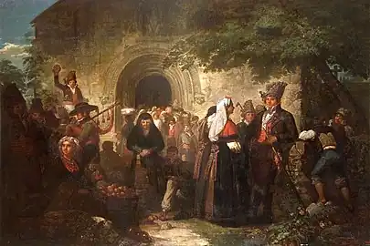 Leaving Mass in a village near Santiago