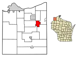Location of Lake Nebagamon in Douglas County, Wisconsin.