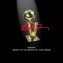 Black square with a trophy and a signature and the name of the two singles featured on the extended play