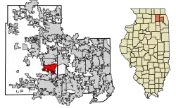 Location of Batavia in Kane and DuPage Counties within Illinois.