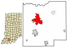 Location of Jasper in Dubois County, Indiana.