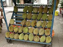 Image 52Durians in rack sold in Kuala Lumpur (from Malaysian cuisine)