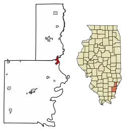 Location of Grayville in Edwards County, Illinois.