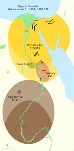 The political situation in the Second Intermediate Period of Egypt (c. 1650 – c. 1550 BC).