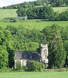View of St. Patrick's church from the village.