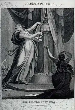 Image 31The frontispiece to Erasmus Darwin's evolution-themed poem The Temple of Nature shows a goddess pulling back the veil from nature (in the person of Artemis). Allegory and metaphor have often played an important role in the history of biology. (from History of biology)