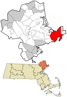 Location in Essex County and the state of Massachusetts.