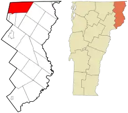 Location in Essex County and the state of Vermont.