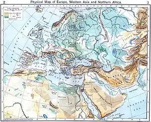 Physical Map of Europe, Western Asia and Northern Africa