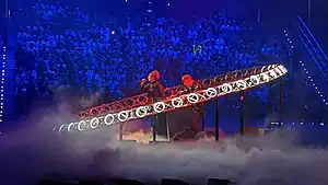 Pia Maria (left) at the Eurovision Song Contest 2022