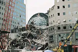 The damaged Winter Garden after the 9/11 attacks