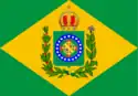 Flag adopted in 1870 displaying 20 stars representing the country's provinces. Another star was added in 1870. The flag consists of a green field with a golden rhombus and the lesser arms of imperial Brazil.