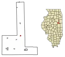 Location of Roberts in Ford County, Illinois.