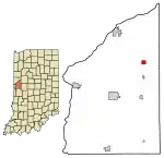 Location of Newtown in Fountain County, Indiana.