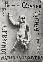 Portrait of Cézanne, Portrait of Renoir, Portrait of Rembrandt, 1920, Toy monkey and oil on cardboard, 39.4 x 55&nbsp;cm, Reproduced in Cannibale, Paris, n. 1, April 25, 1920