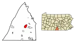 Location of Chambersburg in Franklin County, Pennsylvania.