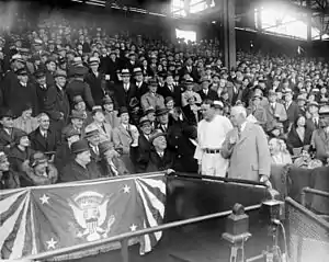 Franklin Delano Roosevelt throwing the ceremonial first pitch on Opening Day at Griffith Stadium
