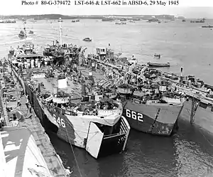 USS LST-646 and USS&nbsp;LST-662 in ABSD-6, in Apra Harbor, Guam, 29 May 1945