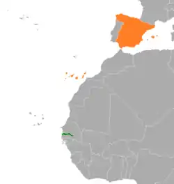 Map indicating locations of Gambia and Spain