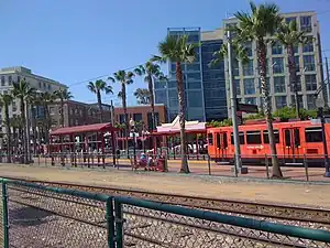 A view of Gaslamp Quarter station from the San Diego Convention Center side of the freight track