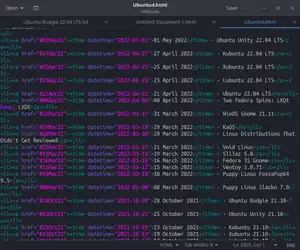 gedit displaying a web page