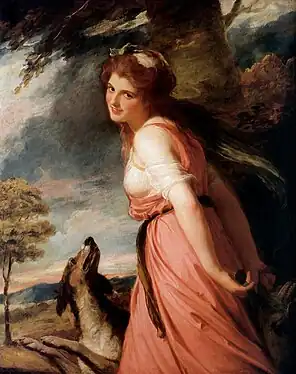 Emma, Lady Hamilton, later the mistress of Admiral Horatio Nelson, had herself painted by English painter George Romney posing as a Bacchante, dressed in pink. (1782–1784)
