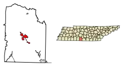 Location of Pulaski in Giles County, Tennessee.