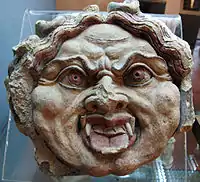 Gorgon antefix, Orvieto, end 5th century. Heads of both Silenus and gorgons were common subjects for antefixes.