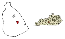 Location of Greensburg in Green County, Kentucky.