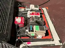 Guitar effects pedalboard of Andrew Cairns as seen at the concert in Berlin on the 16th November 2023