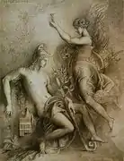 Hesiod and the Muse (1857), 42 x 33&nbsp;cm., chalk, pen, and ink, Fogg Museum