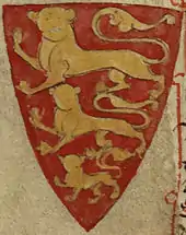 The Plantagenet coat of arms, gules three lions passants guardants or, origin of the Royal Arms of England