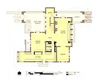 Hills House First Floor Plan 1977. Alterations after fire are marked in with bold walls.