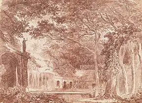 Oval Fountain in the Villa d'Este Gardens, Tivoli (1760), 32.7 x 45&nbsp;cm., National Gallery of Art