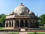 Mausoleum of Isa Khan Niazi a renowned general of Sher Shah Suri near the Mughal Emperor Humayun's Tomb complex in Delhi 1547–1548&nbsp;CE. An inscription on a red sandstone slab says Masnad Ali Isa Khan, son of Niaz Aghwan, the Chief chamberlain.