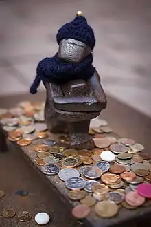 Järnpojke, little boy looking at the Moon, the smallest statue in Stockholm.