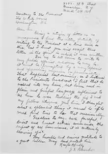 Letter to the White House following the first fireside chat