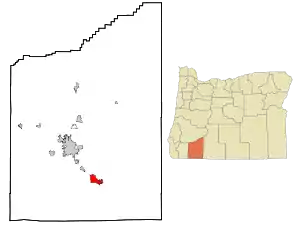 Location of Ashland in Jackson County and in the state of Oregon