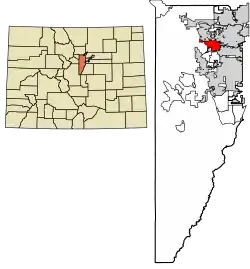 Location of the Fairmount CDP in Jefferson County, Colorado.